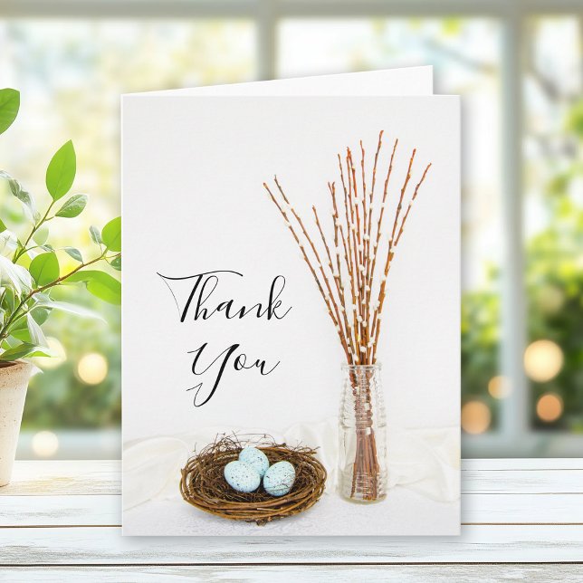 Bird Nest Eggs och Pussy Willows Bröllop Tack Kort (Skapare uppladdad)