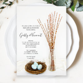 Bird Nest Eggs och Pussy Willows Rehearsal Dinner Inbjudningar