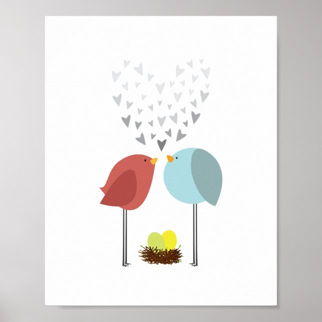 Bird Nest Kärlek. Twillingar. Nursery Decor. Poster (Framsidan)