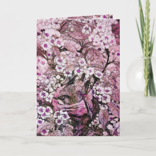 BIRD NEST,TRÄD MED VITRÖD ROSA VÅR BLOMMOR HELGKORT