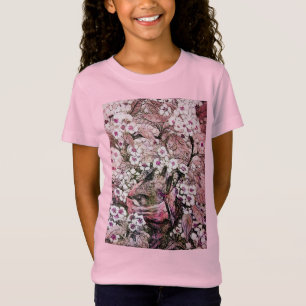 BIRD NEST, TRÄD, ROSA WHITE VÅR BLOMMOR Blommigt T Shirt