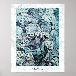 BIRD NEST,vit blå Poster
