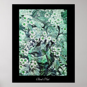 BIRD NEST,vit grönt svart Poster