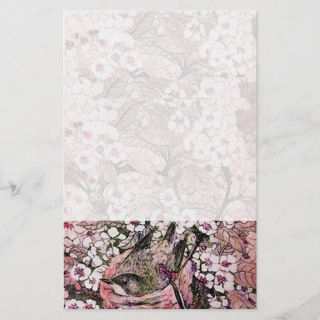 BIRD NEST,vit röd rosa Brevpapper (Framsida)