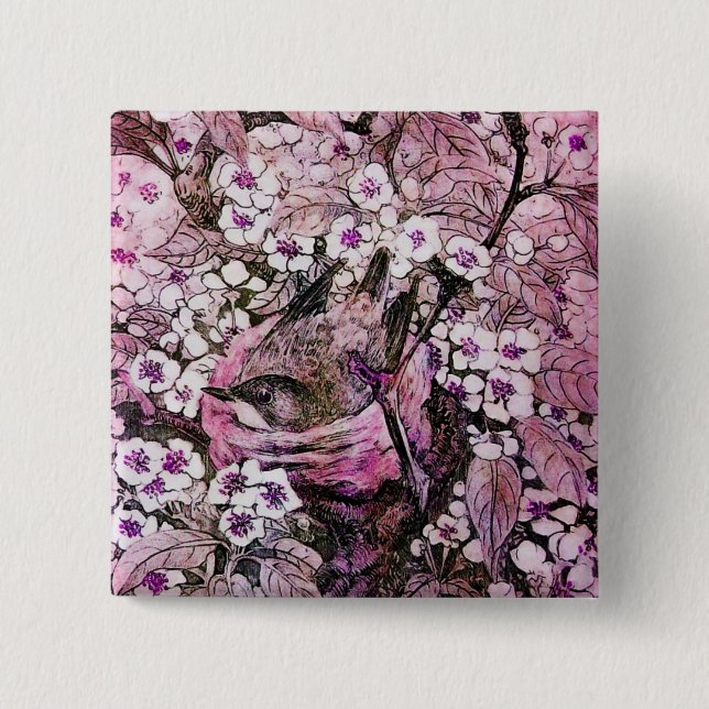BIRD NEST,vit röd rosa violett Knapp (Framsida)