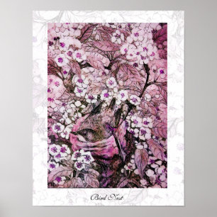 BIRD NEST,vit röd rosa violett Poster