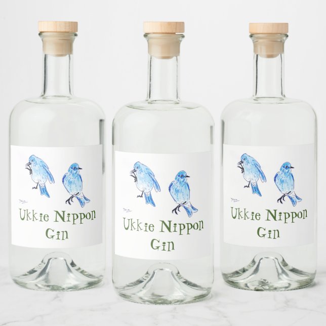 bird of hope_mountain bluebird spritflaskor etikett (Flaskor)