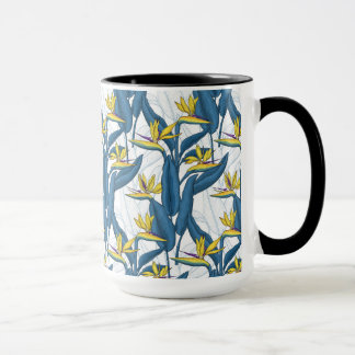 Bird of paradise flowers on white mugg