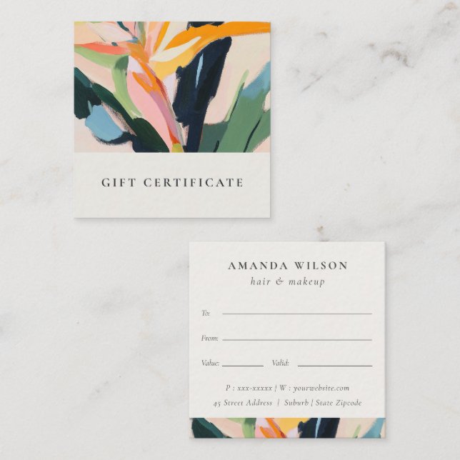 Bird Of Paradise Painted Floral Gift Certificate Fyrkantigt Visitkort (Fram/baksida)