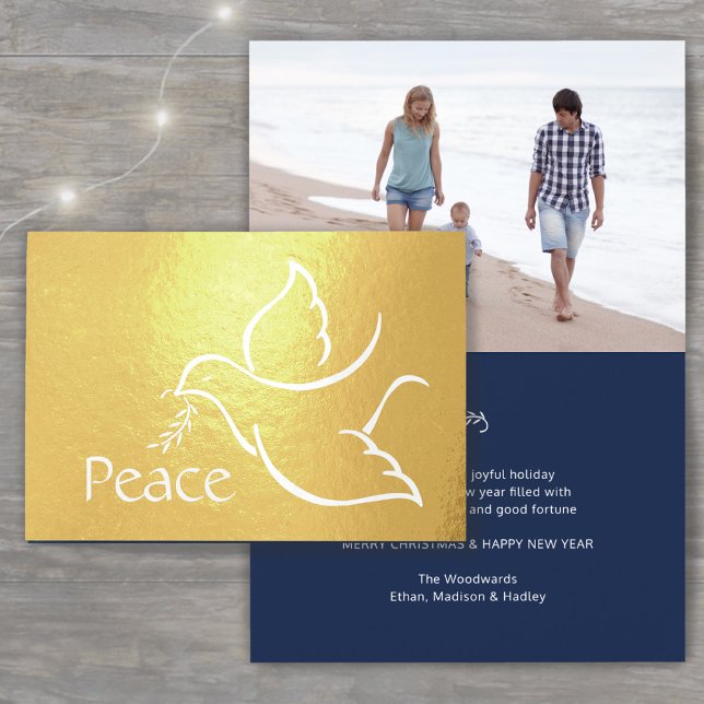 Bird of Peace Elegant Navy Blue Helgdag Dove Photo Folierat Kort (Skapare uppladdad)