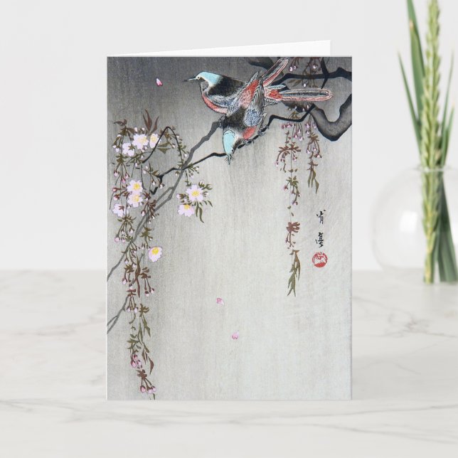 Bird on a Weeping Cherry Gren, Watanabe Seitei Kort (Framsida)