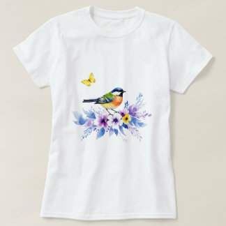 Bird on flowers t shirt