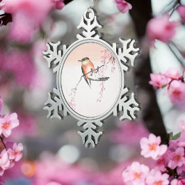 Bird on Weeping Cherry - Shidarezakura ni kotori Snöflinga Pewter Julgransprydnad