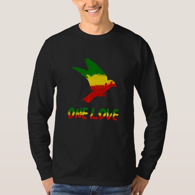 Bird One Kärlek Rasta Reggae Rastafarian Jamaica R T Shirt (Framsida)