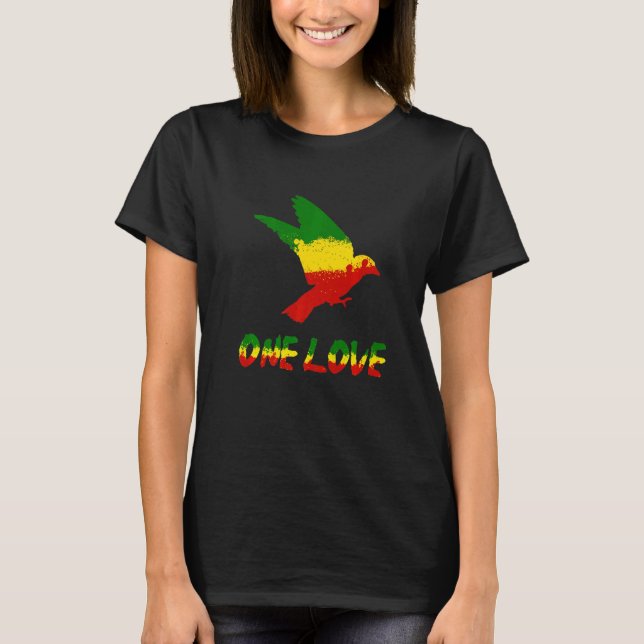 Bird One Kärlek Rasta Reggae Rastafarian Jamaica R T Shirt (Framsida)