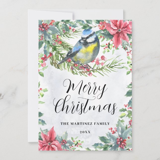 Bird på Gren Poinsettia God jul Julkort (Framsida)