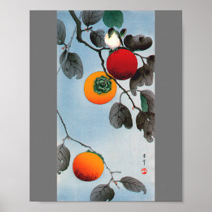 Bird på Persimmon Träd, Watanabe Seitei Poster
