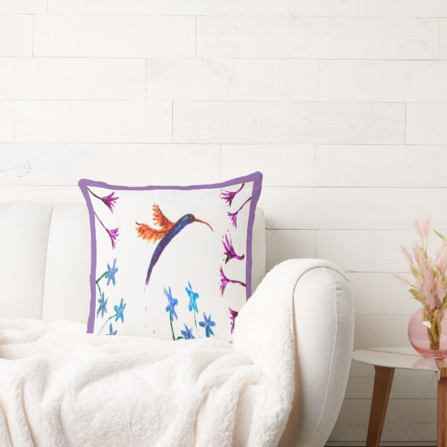 Bird Painting Blommigt Hummingbird Kudde (Soffa)