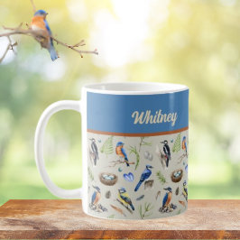 Bird Pattern Kingfisher, Blue Jay, Woodpecker Name Kaffemugg