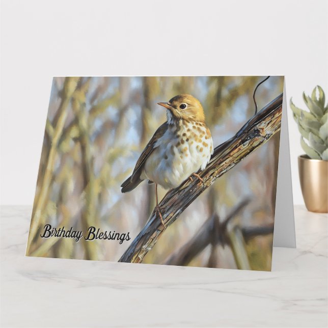 Bird Perched on a Gren - Birthday Card Kort (Liten växt)