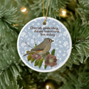 Bird Photo Cherish i går Dream i morgon Julgransprydnad Keramik