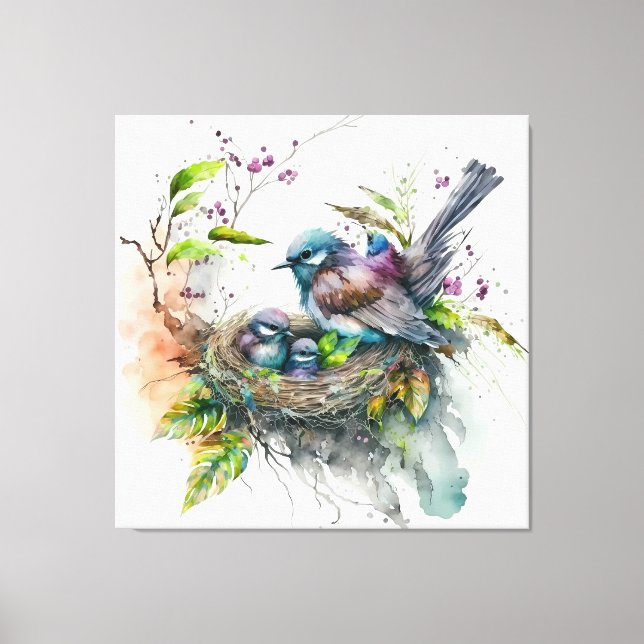Bird Print Nursery Art - Stretched Kanvastryck (Framsida)