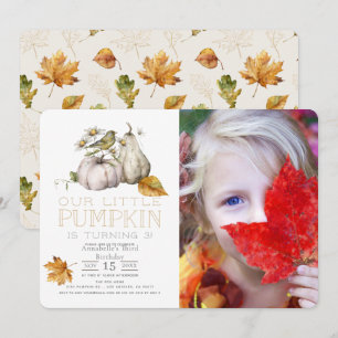 Bird Pumpkin Fall Watercolor Birthday Photo Inbjudningar