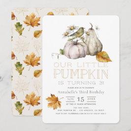Bird Pumpkin Höst löv Watercolor Birthday Inbjudningar