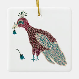 Bird Red med blåa blommor Julgransprydnad Keramik