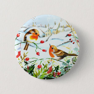 Bird Robin Couple Winter Holly jul Knapp