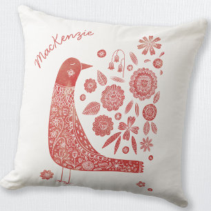 Bird Scandinavian White Personlig Kudde