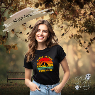Bird Silhouette Retro Sunset Circle Jag är sen T Shirt
