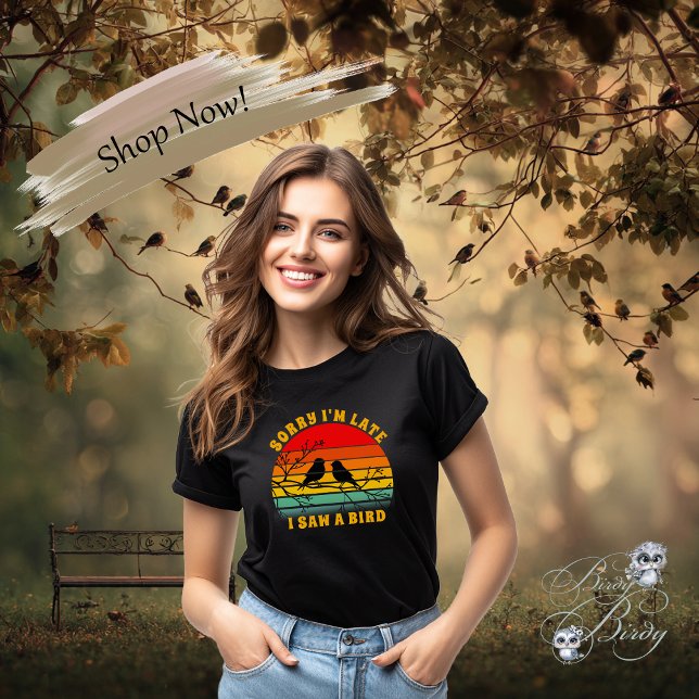 Bird Silhouette Retro Sunset Circle Jag är sen T Shirt (Skapare uppladdad)