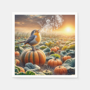 Bird Singing på en Pumpkin Pappersservett