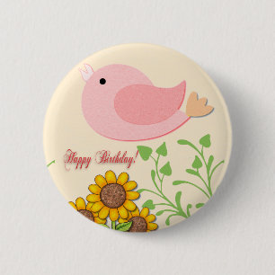 Bird & Sunblommor Birthday Knapp