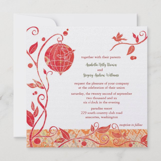 Bird Theme Refined Boho Bröllop Inbjudningar (Framsida)