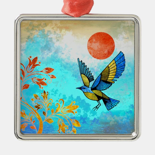 Bird Träd Sol Julgransprydnad Metall (Framsidan)