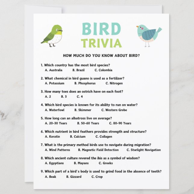 Bird Trivia-spel (Framsida)