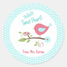 Bird Valentine Day Kids Hej Tweet Heart Runt Klistermärke