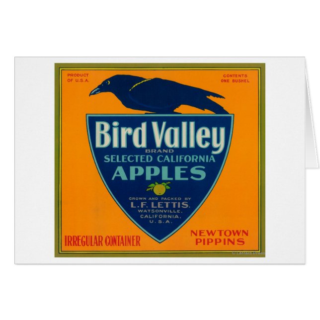 Bird Valley Apple Låda LabelWatsonville, CA Hälsningskort (Framsidan Horizontal)