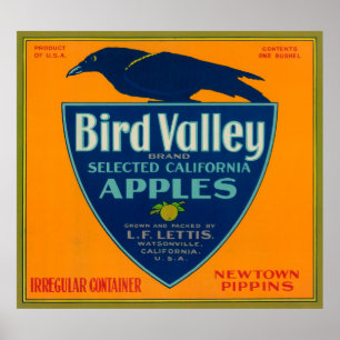 Bird Valley Apple Låda LabelWatsonville, CA Poster