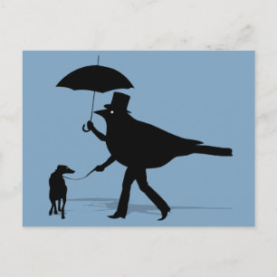 Bird Walking a Hund Vykort