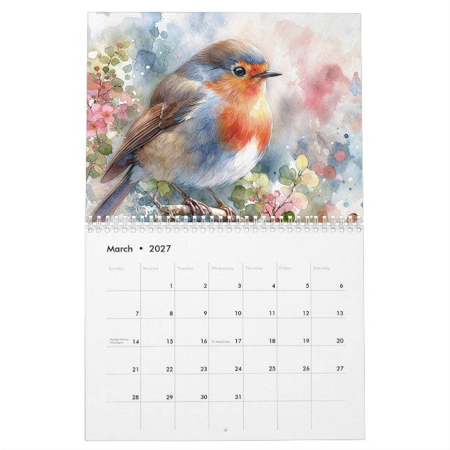 Bird Watercolor Art Calendar Kalender (Mar 2027)