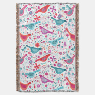 Bird Watercolor Blommigt Boho Filt