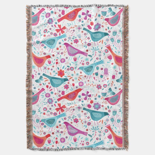 Bird Watercolor Blommigt Boho Filt (Framsidan Vertikal)