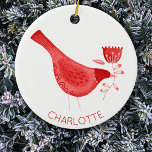Bird Watercolor Red Personlig<br><div class="desc">Festiv röd och vit modern vattenfärgsfågel. Originalkonst av Nic Squirrell. Ändra namn för att anpassa sig.</div>