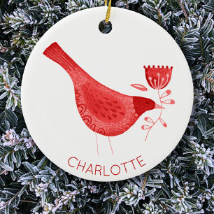 Bird Watercolor Red Personlig Julgransprydnad Keramik