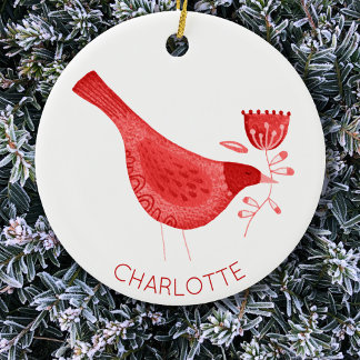 Bird Watercolor Red Personlig Julgransprydnad Keramik