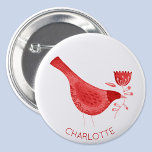 Bird Watercolor Red Personlig Knapp<br><div class="desc">Röd och vit modern vattenfärgsfågel. Originalkonst av Nic Squirrell. Ändra namn för att anpassa sig.</div>