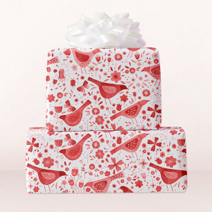 Bird Watercolor Red White Presentpapper